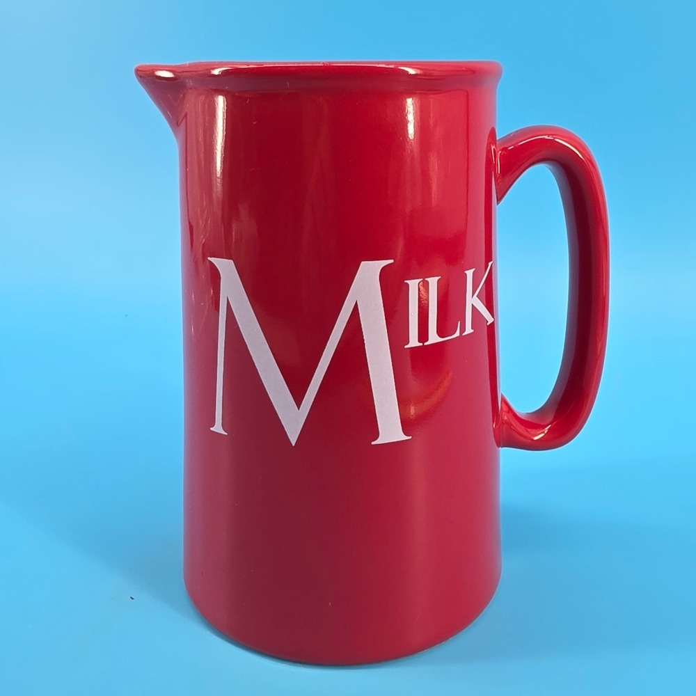Create by Just Mugs Red Ceramic Milk Pitcher Creamer Tall Farmhouse Jug 6 inch